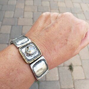 Chico's Medieval Style Hammered Mixed Metals Stretch Bracelet with Rhinestone